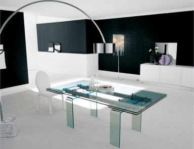 Esstisch ausziehbar mit Tischplatte und Beinen aus Glas Alfa, Cattelan Italia