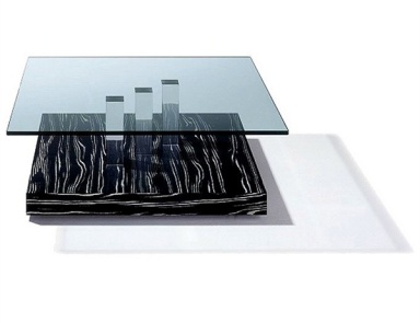 Couchtisch aus Glas mit topom Ronald Schmitt