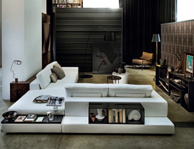 Modulares Sofa mit Regal und offenen Glastüren Schubladen flechten, Arketipo
