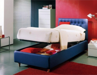 Einzelbett mit Bettkasten, Stoff oder Leder Glad, Bontempi Casa