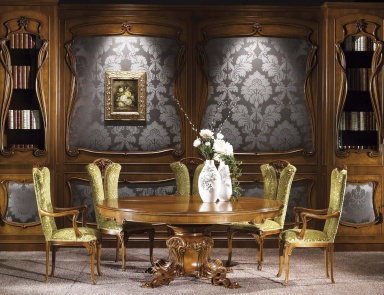Die Garnitur für das Esszimmer Campanula, ein Tisch, ein Stuhl, C. L. Italia