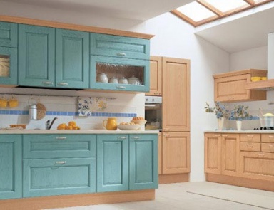 Küche (Garnitur für die Küche) Arrital Cucine, Epoca NATURAL ASH AND TURQUOISE DECAPE