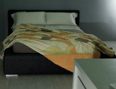 Doppelbett auf niedrigen Stielen, Rattan Wood