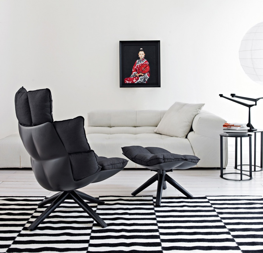 Hocker gepolsterter Leder oder Stoff Husk, B&B Italia