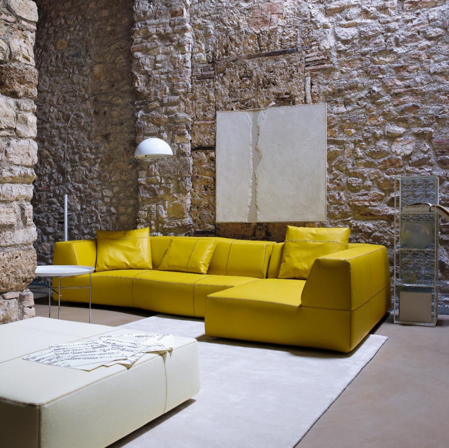 Modulares Sofa gepolstert in Leder oder Stoff Bend, B&B Italia
