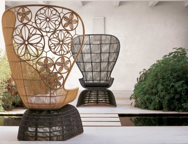Sessel mit hoher Rückenlehne Wicker aus Polyethylen-Fäden Crinoline, B&B Italia (Rattan, Korbstuhl)