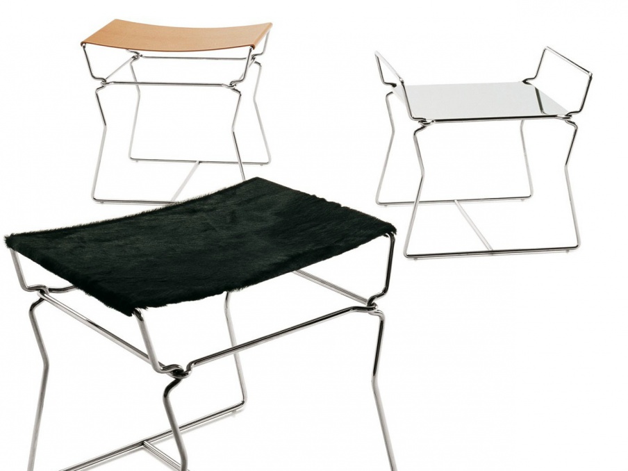 Hocker auf Stahlskelett gepolsterter Leder Pyllon, B&B Italia