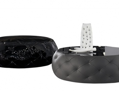 Couchtisch rund mit einer Füllung aus PU-Schaum gepolsterter Leder oder Stoff mit Glas topom Glam Glass, Bonaldo (glamorous-Möbel für Flur, Diele)