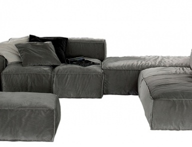Modulares Sofa auf einem Rahmen aus massivem Holz gepolsterter Leder oder Stoff Peanut B, Bonaldo