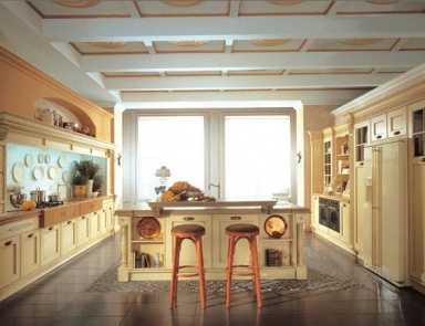 Küche mit Rahmen aus MDF, Einlegeböden aus Glas und einem Finish aus Furnier Holz Opera, Aster Cucine