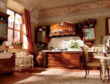 Küche mit Gehäuse aus Holz und Tischplatte aus Marmor Melograno 7, Arcari