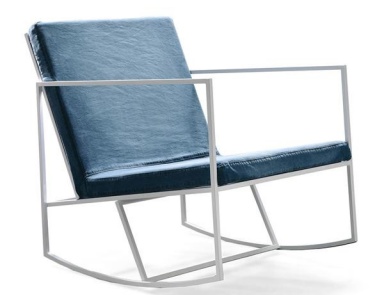 Schaukelstuhl mit Skelett aus Metall und Polsterung aus Textilgewebe-Dizzy, Rattan Wood
