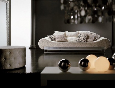 Hocker mit Rahmen aus Massivholz und Polsterung aus Textilgewebe-Round Pouff, Rattan Wood