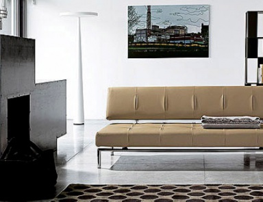 Sofa-Bett auf einem Bett aus Edelstahl gepolstert Leder oder Dem Stoffì, Bonaldo