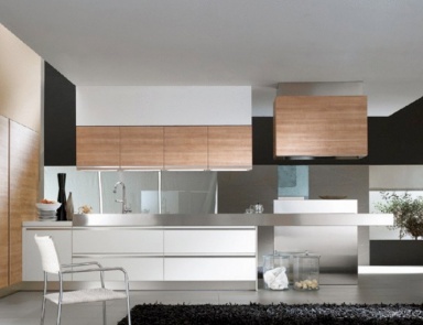 Küche mit Holz-Fronten und Metall-Tischplatte Mood Ecleticklook Comfortable, Bontempi Casa