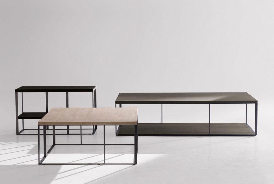 Beistelltisch Couchtisch auf Stahlskelett mit Marmor-oder Holz-topom Lithos, B&B Italia