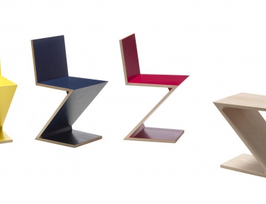 Stuhl 280 Zig Zag auf einem Rahmen aus Kirschholz, Cassina