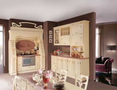 Küche (Garnitur für die Küche) Only Wood, lacquered Rubino (Möbel für die Küche im Jugendstil, Art nouveau und Liberty)