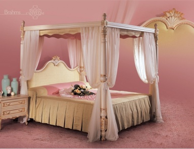 Bett Brahms Doppelbett aus massivem Holz mit Textil-Polster, Angelo Cappellini