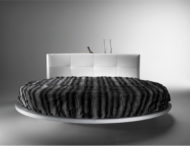 Rundes Bett in Lederpolsterung, Cristal - Reflex Angelo (schwebende Bett)