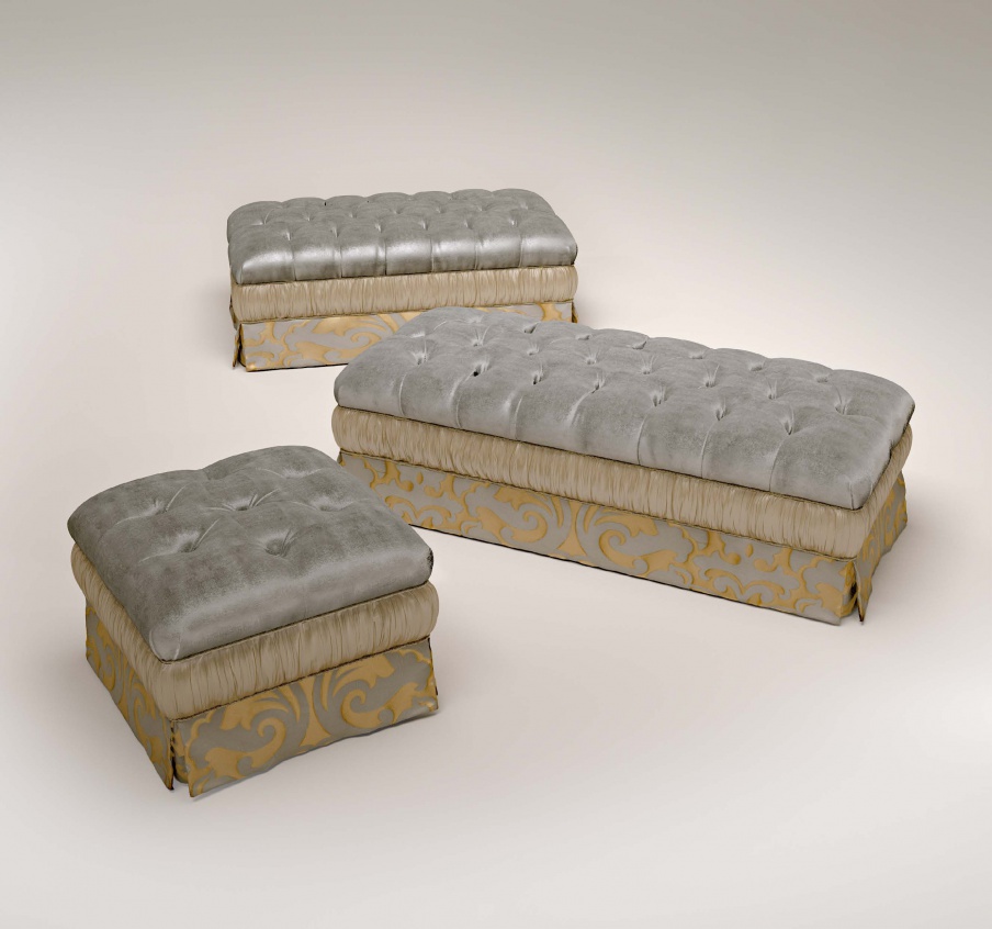 Weicher Hocker in Textil Capitonne Polsterung, Bruno Zampa