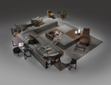 Modulares Sofa auf Metallrahmen gepolsterter Leder oder Stoff Groundpiece, Flexform