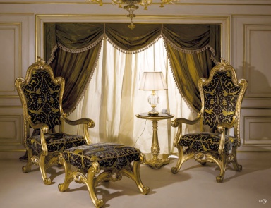 Sessel mit Hocker für die Füße aus Echtholz CS Masterpieces, Colombo Stile