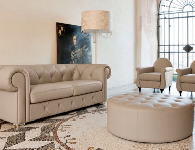 Sofa aus massivem Kirschholz gepolsterter Leder oder Stoff Aries