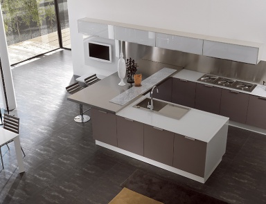 Küche (Garnitur für die Küche) mit einer Fassade aus Holz und Laminat Aster Cucine, Atelier