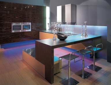 Küche (Garnitur für die Küche mit Tischplatte aus rostfreiem Stahl Aster Cucine, Contempora, Ebano naturale