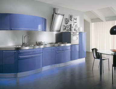 Garnitur für die Küche mit Tischplatte aus Stahl Laccato, Aster Cucine