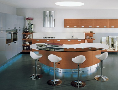 Garnitur für Küche mit Frühstücksbar Aster Cucine, Domina, Ciliegio