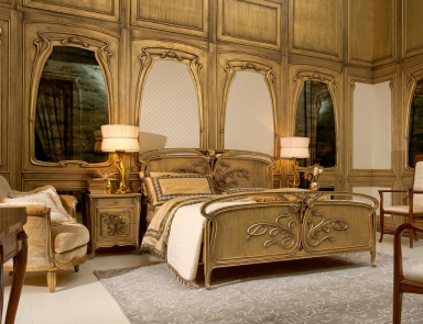 Bett mit hohem Kopfteil Liberty, Medea (Schlafzimmermöbel Jugendstil, Art nouveau und Liberty)