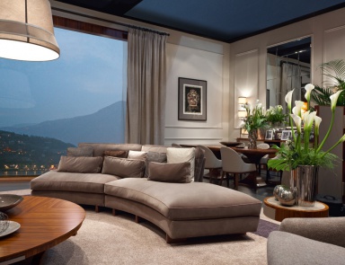 Halbrunde Sofa Maxim, Mobilidea (Sofa mit Regal, Schublade)
