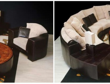 Die Garnitur für das Wohnzimmer in der Haut von Tabak und beige Farbtöne Sitting A ' Round, Formitalia