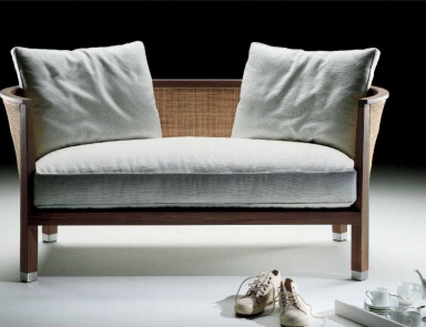 Sofa auf einem Rahmen aus massivem Holz gepolstert in Leder oder Stoff Rosetta, Flexform