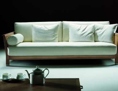 Sofa auf einem Rahmen aus Nussbaum gepolsterter Leder oder Stoff Zanzibar, Flexform