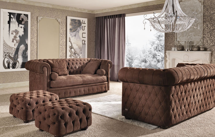 Die Garnitur für das Wohnzimmer Lederpolsterung in Chester Deluxe