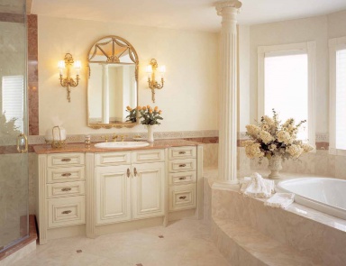 Die Garnitur für das Badezimmer aus Marmor, Glas und Holz Transitional Comp.1, Neff Kitchens