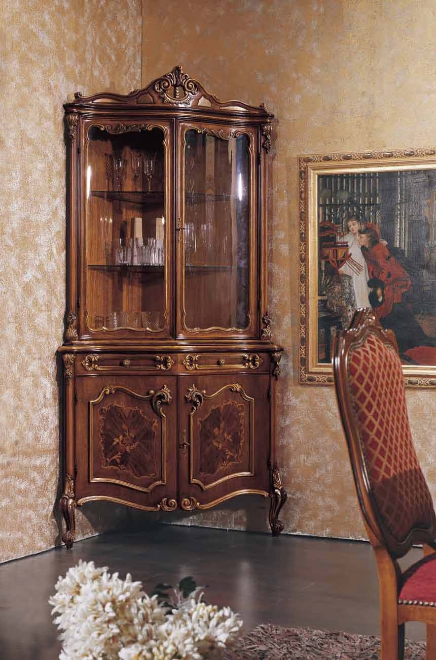 Eck-Vitrine mit Intarsien, Mirandola Export