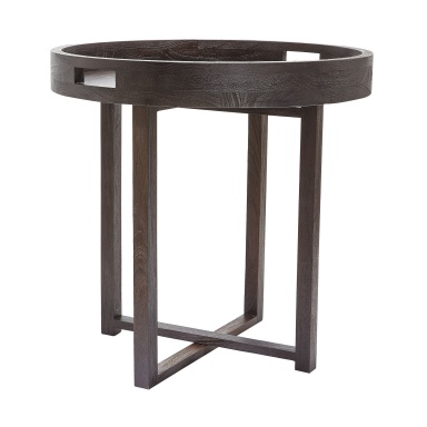 Tisch Large Round Black Teak Side Table Tray