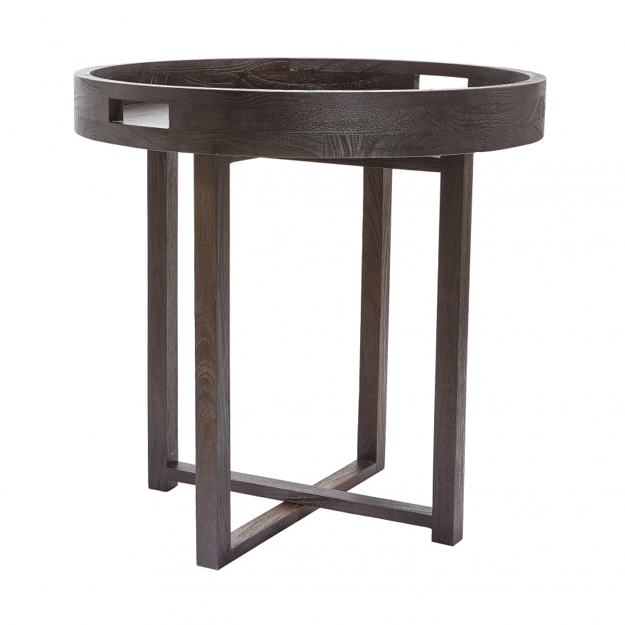 Tisch Large Round Black Teak Side Table Tray Dimond Home