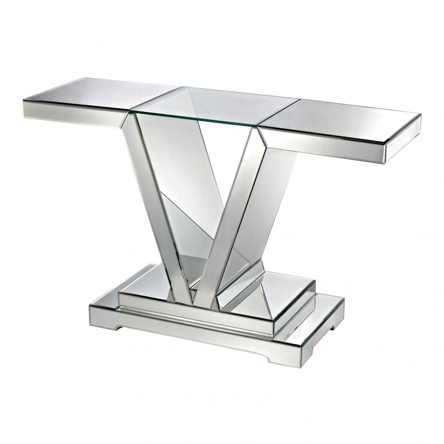Tisch Mirrored Console Table With Clear Glass Top Dimond Home