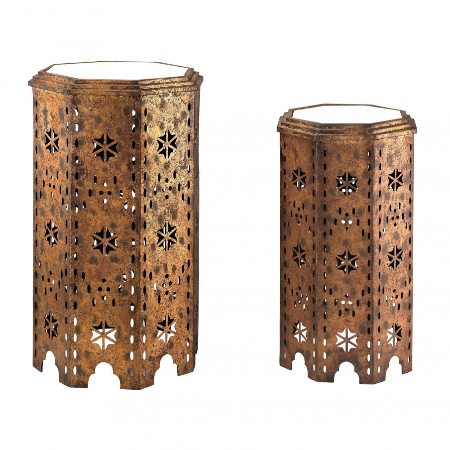 Tisch Set Of 2 Moroccan Side Table With Mirrored Tops Dimond Home
