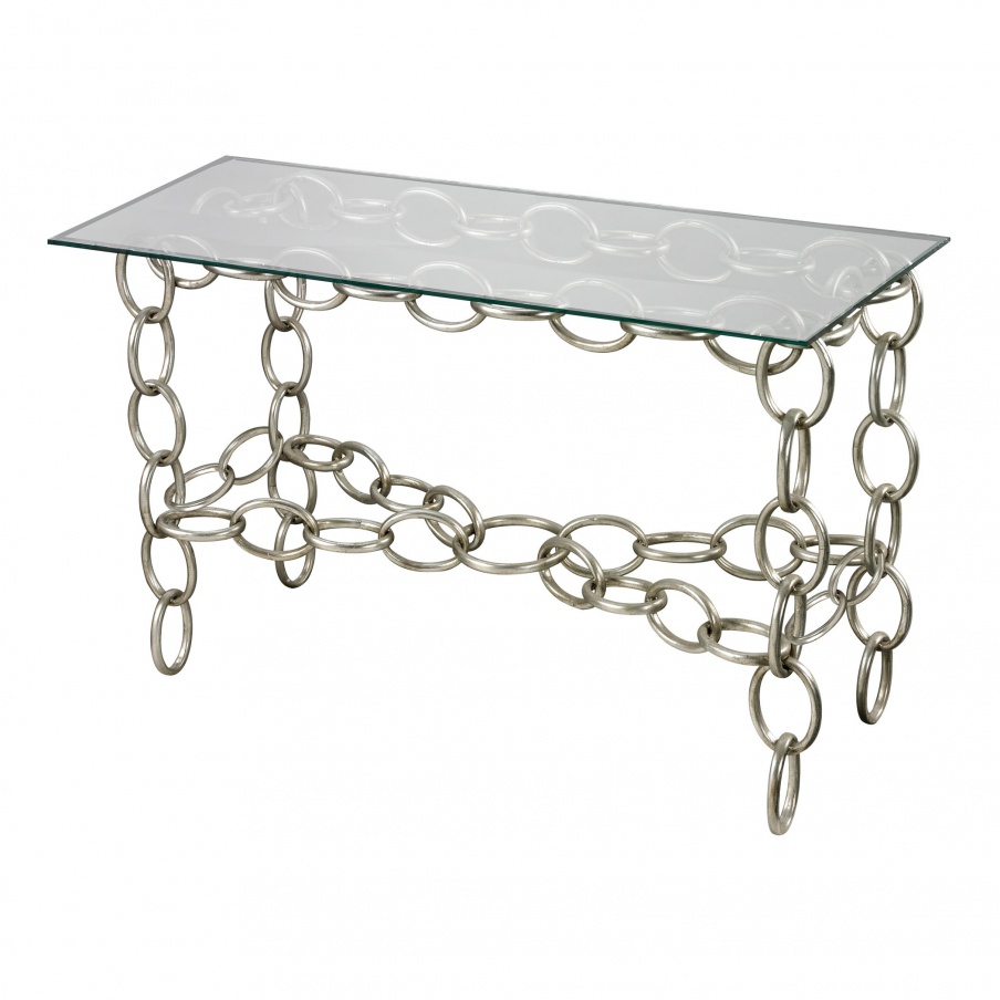 Tisch Silver Chain Console Table With Clear Glass Top Dimond Home