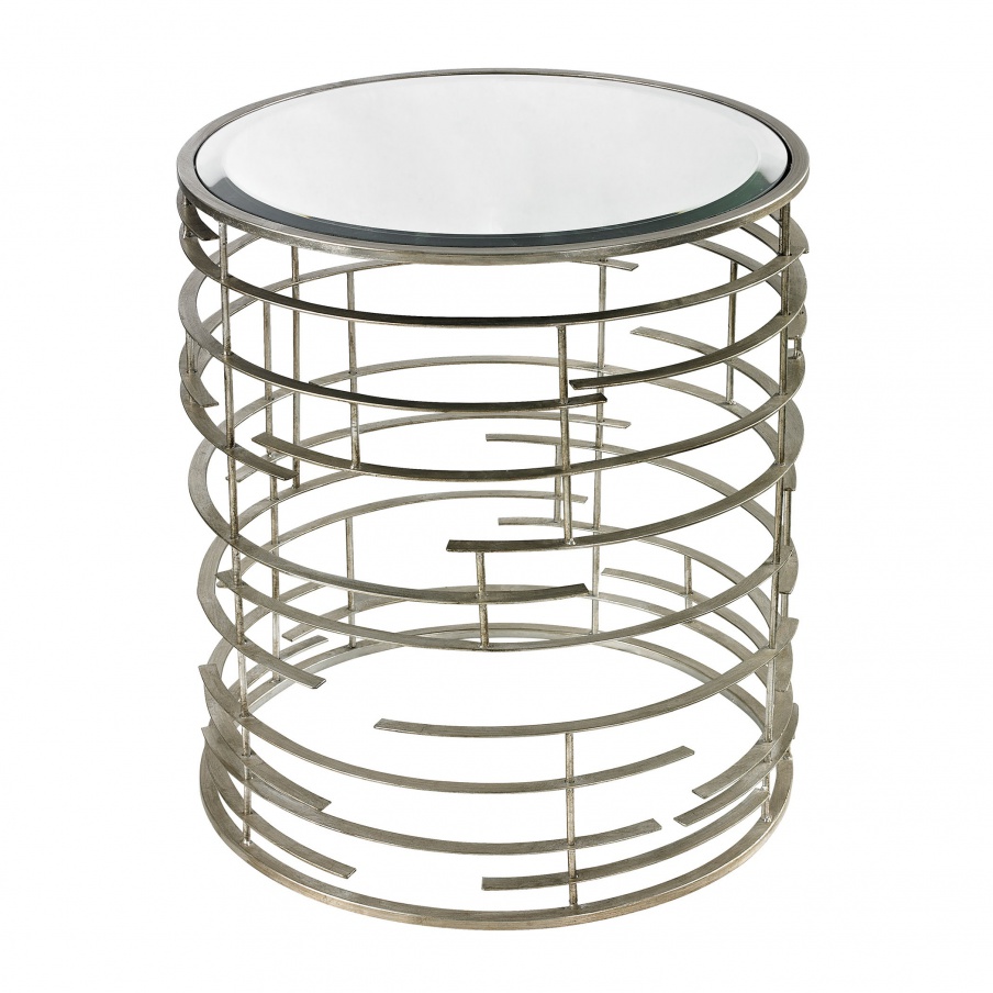 Tisch Contemporary Sculptural Metal Work Side Table With Clear Glass Top Dimond Home