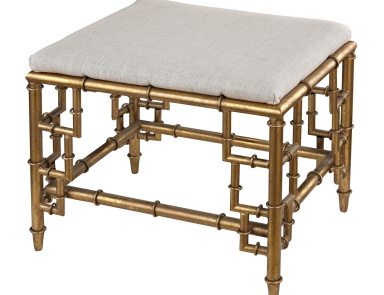 Hocker Stool With Bamboo Frame In Gold Leaf And Linen Seat Dimond Home