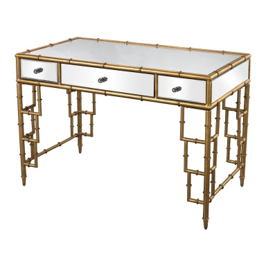 Schreibtisch Mirror Desk Top With Bamboo Frame In Gold Leaf