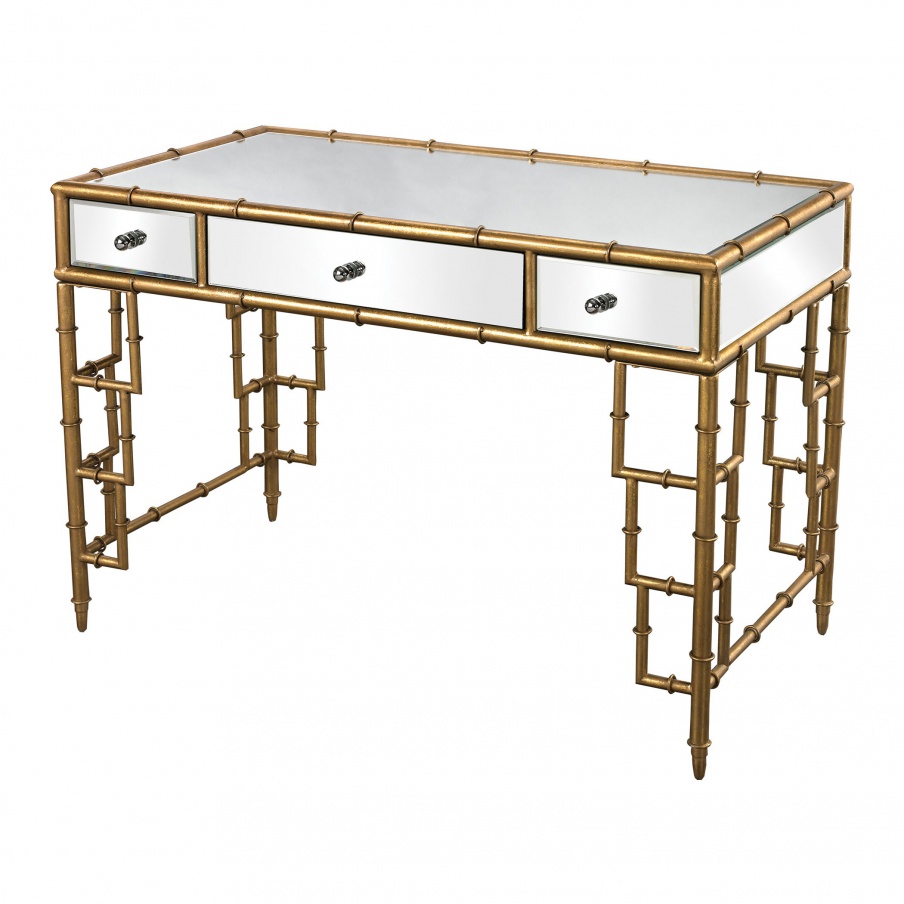 Schreibtisch Mirror Desk Top With Bamboo Frame In Gold Leaf Dimond Home