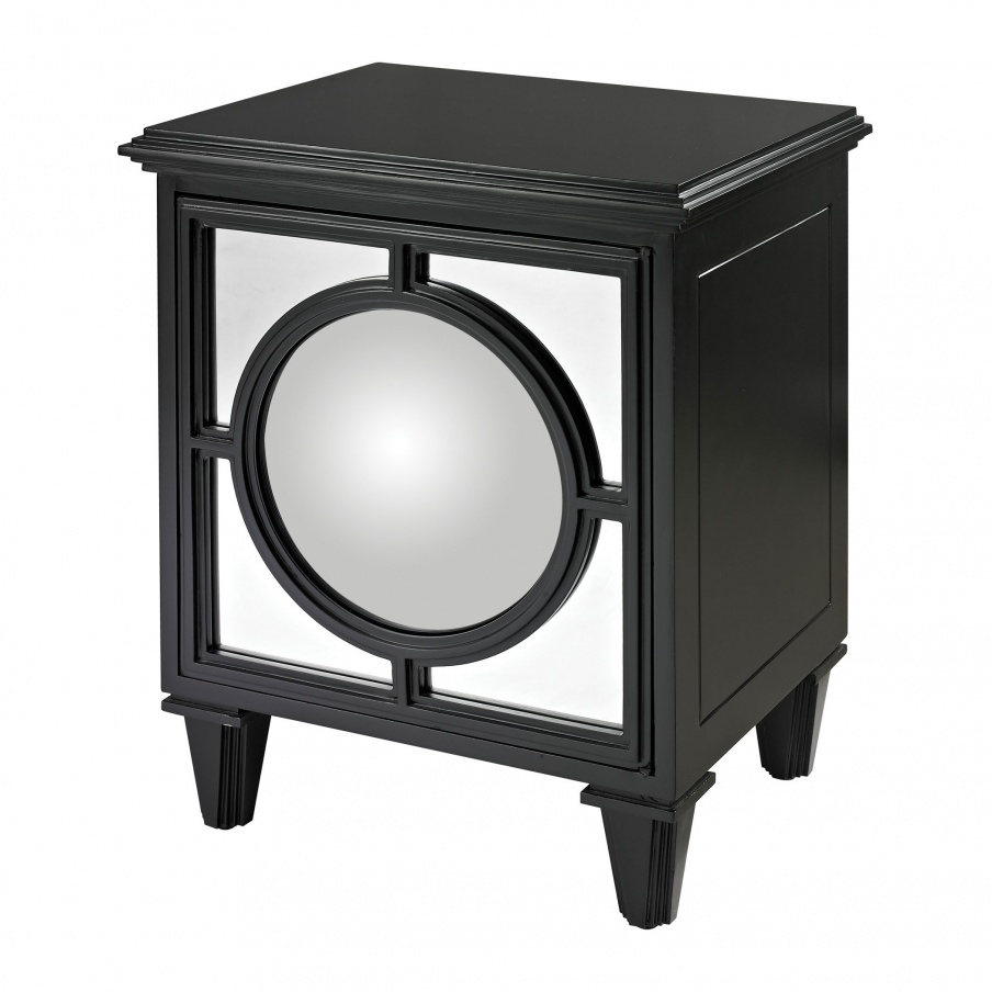 Schrank Gloss Black Mirage Cabinet With Convex Mirror By Dimond Home